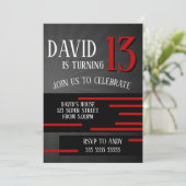 ボーイトゥイーン10代の誕生日モダンシンプル赤 招待状 (スタンド正面)