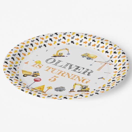 ボーイトラック建築パーティー誕生日イエローグレイ ペーパープレート (アングル)