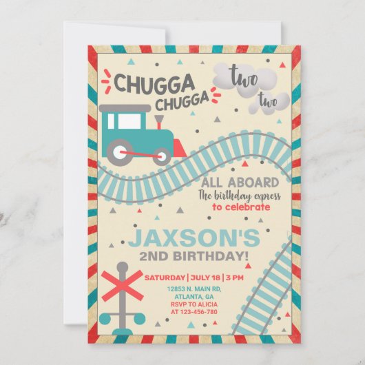 ボーイトレイン2回目の誕生日の招待状。 招待状 (正面)