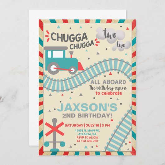 ボーイトレイン2回目の誕生日の招待状。 招待状 (正面/裏面)