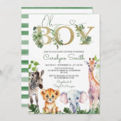 ボーイトロピカルジャングルサファリ動物ベビーシャワー 招待状 (正面/裏面)