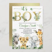 ボーイトロピカルジャングル動物ベビーシャワー招待状 招待状 (正面/裏面)