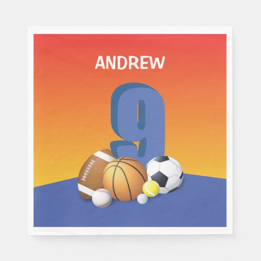 ボーイナックス誕生日スポーツボール スタンダードランチョンナプキン (正面)