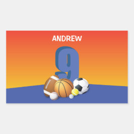ボーイナックス誕生日スポーツボール 長方形シール