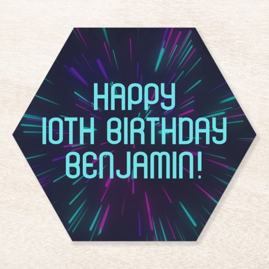 ボーイネオンティール（緑がかった色）グローパーティー ペーパーコースター (正面)