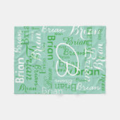 ボーイネームの作成タイポグラフィティール(緑がかった色) フリースブランケット (正面(横))