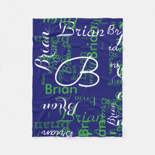 ボーイネームの作成タイポグラフィ青 フリースブランケット (正面)
