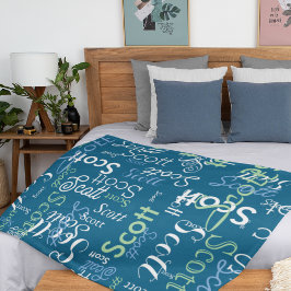 ボーイネームタイポグラフィ海ブルー フリースブランケット