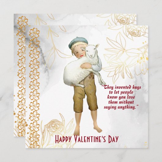 ボーイハグ羊フローラヴィンテージキッズバレンタインカード (正面/裏面)