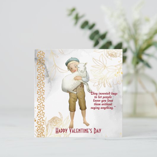 ボーイハグ羊フローラヴィンテージキッズバレンタインカード (スタンド正面)