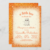 ボーイハロウィン幽霊小さなブーベビーシャワーオレンジ 招待状 (正面/裏面)