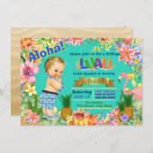 ボーイハワイアンルアウ（ハワイ式宴会）誕生日パーティー 招待状 (正面/裏面)