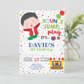 ボーイバウンスジャンプカラフルトランポリン誕生パーティー 招待状 (スタンド正面)