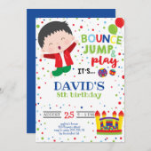 ボーイバウンスジャンプカラフルトランポリン誕生パーティー 招待状 (正面/裏面)