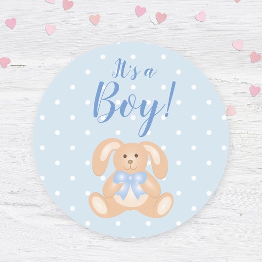 ボーイバニーラビットパステルブルーベビーシャワー ラウンドシール