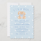 ボーイバニーラビットパステルブルーベビーシャワー 招待状 (正面)