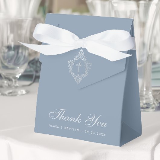 ボーイバプティスダスティブルーエレガントクレストありがとう フェイバーボックス