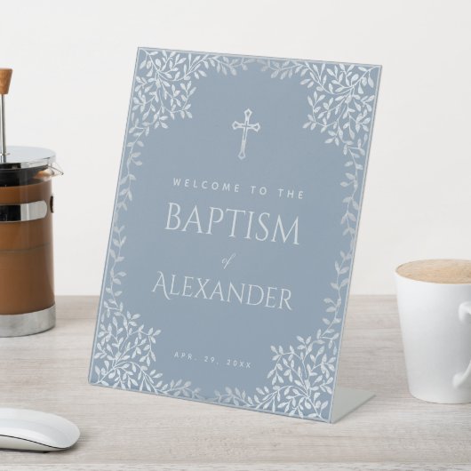 ボーイバプティスダスティブルーフェイクシルバー離れウェルカム 台座サイン (インサイチュ)