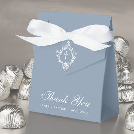 ボーイバプティスダスティブルーホワイトクロス&クレストエレガント フェイバーボックス
