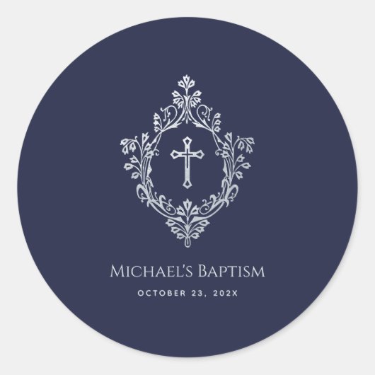 ボーイバプティスネイビーブルーフェイクシルバークレストヴィンテージ ラウンドシール (正面)
