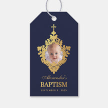 ボーイバプティスネイビーブルー写真フェイク金ゴールドエレガント