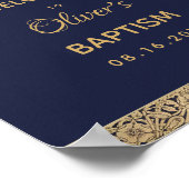 ボーイバプティスネイビーブルー金ゴールドバラヴィンテージ歓迎 ポスター (角)