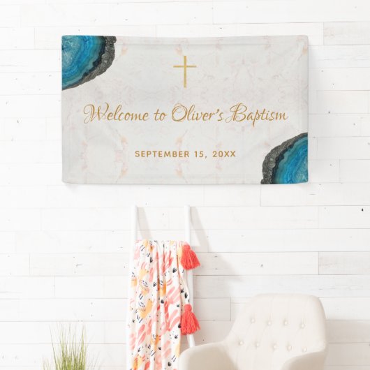 ボーイバプティスブルーグード大理石スクリプトへようこそ 横断幕 (インサイチュ)