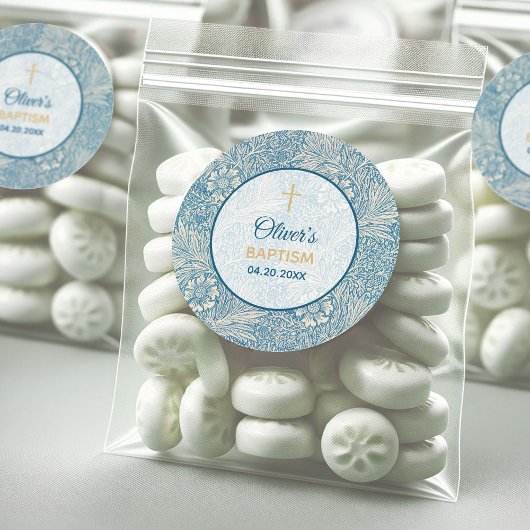 ボーイバプティスブルーフローラマリゴルドウィリアム・モリス ラウンドシール