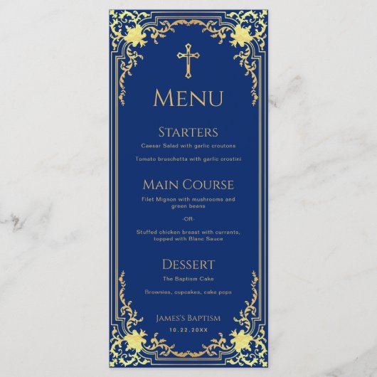 ボーイバプティスブルー王室の金ゴールドフェイク宗教十字架 メニュー (正面)