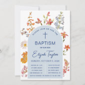ボーイバプティスワイルドフラワーブルーアーチフローラ宗教 招待状 (正面)