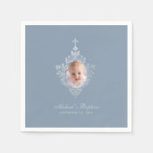 ボーイバプテスマエレガントダスティブルーフェイクシルバーフォト スタンダードカクテルナプキン (正面)