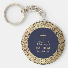 ボーイバプテスマエレガントネイビーブルーヴィンテージ金ゴールドバラ キーホルダー