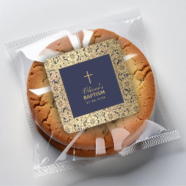 ボーイバプテスマヴィンテージ金ゴールドバラネイビーブルーエレガント スクエアシール