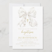 ボーイバプテスマ招待状ホワイトボウファースト聖餐式 招待状 (正面)