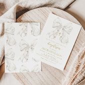 ボーイバプテスマ招待状ホワイトボウファースト聖餐式 招待状