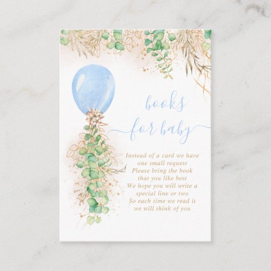 ボーイバルーンユーカリ金ゴールドグリッター本ベビー エンクロージャーカード (正面)