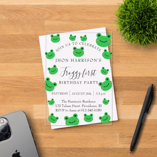 ボーイバースデーパーティーカエルテーマ アクリル招待状 (インサイチュ (招待状))