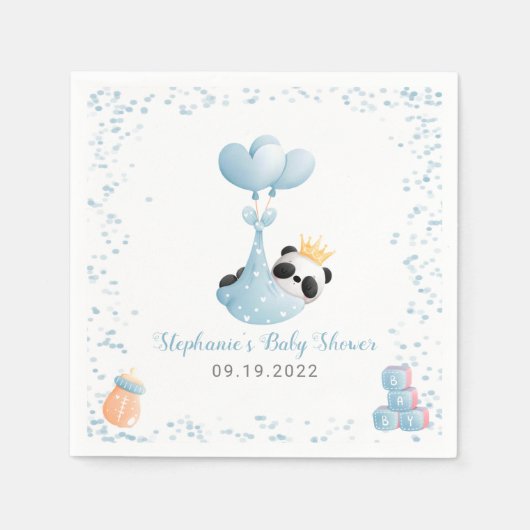 ボーイパンダクマ青ベビーシャワーナプキンズ スタンダードカクテルナプキン (正面)