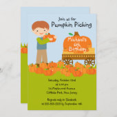 ボーイパンプキンピッキングバースデーパーティ招待状 招待状 (正面/裏面)