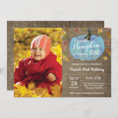 ボーイパンプキンファースト誕生日招待状ブルー 招待状 (正面/裏面)