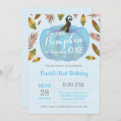 ボーイパンプキンファースト誕生日招待状ブルー 招待状 (正面/裏面)