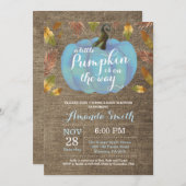 ボーイパンプキン秋ベイビーシャワーブルー&バーラップ 招待状 (正面/裏面)