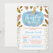 ボーイパンプキン秋ベビーシャワー招待状金ゴールド 招待状 (正面/裏面)