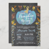 ボーイパンプキン秋ベビーシャワー金ゴールドグリッター 招待状 (正面/裏面)