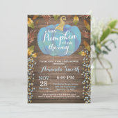 ボーイパンプキン素朴秋ベビーシャワー金ゴールドグリッター 招待状 (スタンド正面)