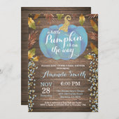 ボーイパンプキン素朴秋ベビーシャワー金ゴールドグリッター 招待状 (正面/裏面)