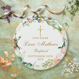 ボーイパーソナライズされたガールバプテスマバラフローラ セラミックオーナメント