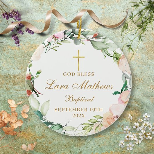 ボーイパーソナライズされたガールバプテスマバラフローラ セラミックオーナメント