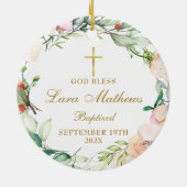 ボーイパーソナライズされたガールバプテスマバラフローラ セラミックオーナメント (裏面)