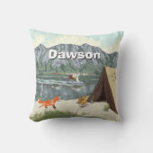 ボーイパーソナライズされたズキツネウッドランドキャンピングマウンテン クッション (正面)